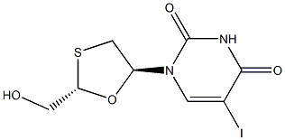 2,4(1H,3H)-Pyrimidinedione, 1-[2-(hydroxymethyl)-1,3-oxathiolan-5-yl]- 5-iodo-, (2S-trans)- Struktur