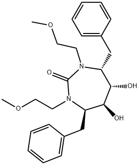 (4R,5S,6S,7R)-4,7-dibenzyl-5,6-dihydroxy-1,3-bis(2-methoxyethyl)-1,3-d iazepan-2-one Struktur