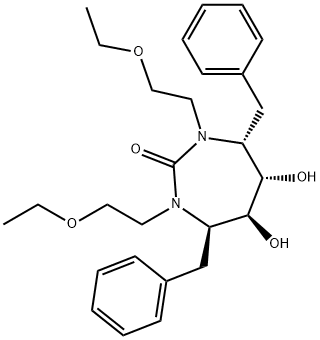 (4R,5S,6S,7R)-4,7-dibenzyl-1,3-bis(2-ethoxyethyl)-5,6-dihydroxy-1,3-di azepan-2-one Struktur