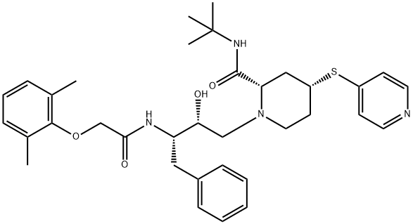 (2S,4R)-1-[(2R,3S)-3-[[2-(2,6-dimethylphenoxy)acetyl]amino]-2-hydroxy- 4-phenyl-butyl]-4-pyridin-4-ylsulfanyl-N-tert-butyl-piperidine-2-carbo xamide Struktur