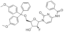 N-[1-[5-O-[Bis(4-methoxyphenyl)phenylmethyl]-2-deoxy-2-fluoro-beta-D-arabinofuranosyl]-1,2-dihydro-2-oxo-4-pyrimidinyl]benzamide Struktur