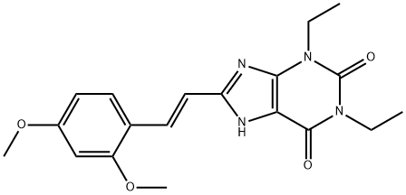 8-[(E)-2-(2,4-dimethoxyphenyl)ethenyl]-1,3-diethyl-7H-purine-2,6-dione Struktur