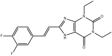 1H-Purine-2,6-dione, 3,7-dihydro-1,3-diethyl-8-(2-(3,4-difluorophenyl) ethenyl)-, (E)- Struktur