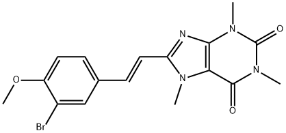 1H-Purine-2,6-dione, 3,7-dihydro-8-(2-(3-bromo-4-methoxyphenyl)ethenyl )-1,3,7-trimethyl-, (E)- Struktur