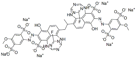 2,2'-[(1-Methyl-1,2-ethanediyl)bis[imino(6-fluoro-1,3,5-triazine-4,2-diyl)imino     (1-hydroxy-3-sulfo-6,2-naphthalenediyl)azo]]bis[5-methoxy-1,4-benzenedisulfonic acid] sodium salt Struktur