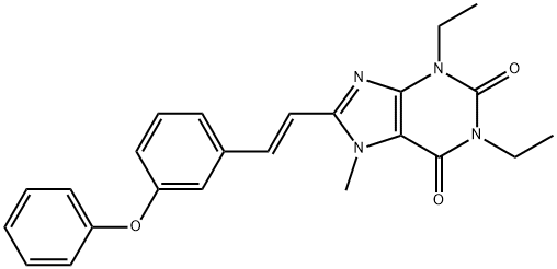 1H-Purine-2,6-dione, 3,7-dihydro-1,3-diethyl-7-methyl-8-(2-(3-phenoxyp henyl)ethenyl)-, (E)- Struktur