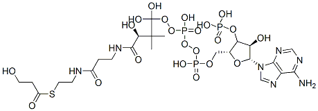 [(2R,3S,4R,5R)-5-(6-aminopurin-9-yl)-4-hydroxy-2-[[hydroxy-[hydroxy-[3-hydroxy-3-[2-[2-(3-hydroxypropanoylsulfanyl)ethylcarbamoyl]ethylcarbamoyl]-2,2-dimethyl-propoxy]phosphoryl]oxy-phosphoryl]oxymethyl]oxolan-3-yl]oxyphosphonic acid Struktur