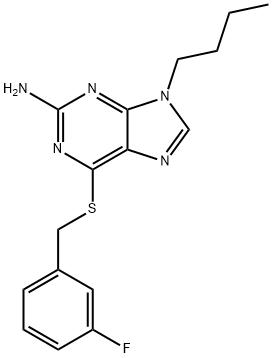 9-butyl-6-[(3-fluorophenyl)methylsulfanyl]purin-2-amine Struktur