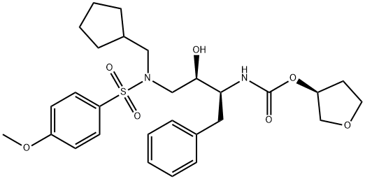 [(3S)-oxolan-3-yl] N-[(2S,3R)-4-[cyclopentylmethyl-(4-methoxyphenyl)su lfonyl-amino]-3-hydroxy-1-phenyl-butan-2-yl]carbamate Struktur