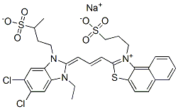 hydrogen 2-(3-(5,6-dichloro-1-ethyl-1,3-dihydro-3-(3-sulphonatobutyl)-2H-benzimidazol-2-ylidene)-1-propenyl)-1-(3-sulphonatopropyl)naphtho[1,2-d]thiazolium, sodium salt Struktur