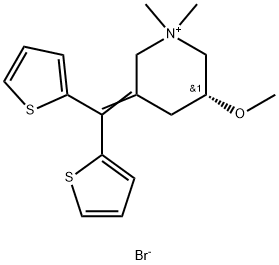 Piperidinium, 3-(di-2-thienylmethylene)-5-methoxy-1,1-dimethyl-, bromide, (R)- Struktur