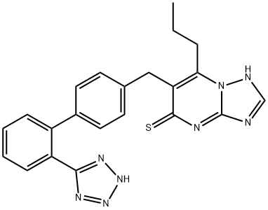 2-propyl-3-[[4-[2-(2H-tetrazol-5-yl)phenyl]phenyl]methyl]-1,5,7,9-tetr azabicyclo[4.3.0]nona-2,5,7-triene-4-thione Struktur