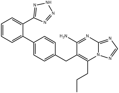 2-propyl-3-[[4-[2-(2H-tetrazol-5-yl)phenyl]phenyl]methyl]-1,5,7,9-tetr azabicyclo[4.3.0]nona-2,4,6,8-tetraen-4-amine Struktur