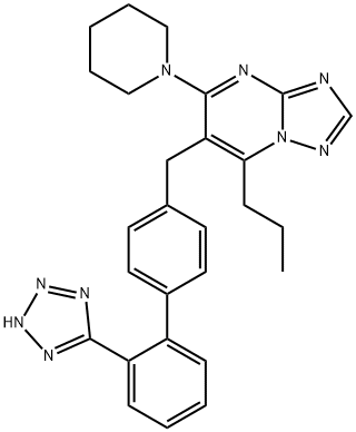 4-(1-piperidyl)-2-propyl-3-[[4-[2-(2H-tetrazol-5-yl)phenyl]phenyl]meth yl]-1,5,7,9-tetrazabicyclo[4.3.0]nona-2,4,6,8-tetraene Struktur