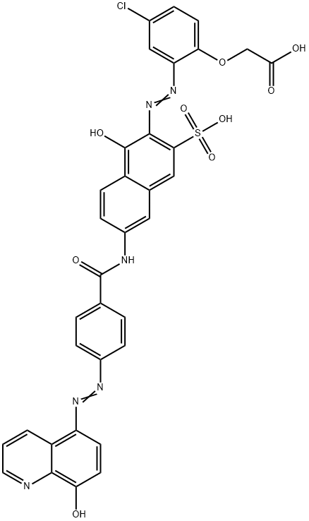 [4-Chloro-2-[[1-hydroxy-6-[[4-[(8-hydroxy-5-quinolinyl)azo]benzoyl]amino]-3-sulfo-2-naphtyl]azo]phenoxy]acetic acid Struktur