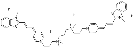 2-((E)-3-[1-(3-[[3-(DIMETHYL(3-[4-[(E)-3-(3-METHYL-1,3-BENZOTHIAZOL-3-IUM-2-YL)-2-PROPENYLIDENE]-1(4H)-PYRIDINYL]PROPYL)AMMONIO)PROPYL](DIMETHYL)AMMONIO]PROPYL)-4(1H)-PYRIDINYLIDENE]-1-PROPENYL)-3-METHYL-1,3-BENZOTHIAZOL-3-IUM TETRAIODIDE Struktur