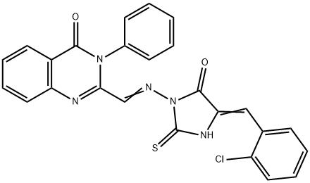 4(3H)-Quinazolinone, 2-(((4-((2-chlorophenyl)methylene)-5-oxo-2-thioxo -1-imidazolidinyl)imino)methyl)-3-phenyl- Struktur