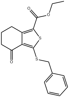 ETHYL 3-(BENZYLTHIO)-4-OXO-4,5,6,7-TETRAHYDROBENZO[C]THIOPHENE-1-CARBOXYLATE Struktur