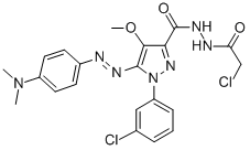 1H-Pyrazole-3-carboxylic acid, 1-(3-chlorophenyl)-5-((4-(dimethylamino )phenyl)azo)-4-methoxy-,2-(chloroacetyl)hydrazide Struktur