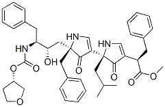 methyl (2R)-2-[(5S)-5-[(5S)-5-benzyl-5-[(2S,3S)-2-hydroxy-3-[[(3S)-oxo lan-3-yl]oxycarbonylamino]-4-phenyl-butyl]-4-oxo-1H-pyrrol-3-yl]-5-(2- methylpropyl)-4-oxo-1H-pyrrol-3-yl]-3-phenyl-propanoate Struktur