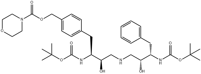 [1S-[1R*,2S*(2S*,3R*)]]-[3-[[3-[[(1,1-Dimethylethoxy)-carbonyl]amino]- 2-hydroxy-4-[4-[[(4-morpholinylcarbonyl)oxy]methyl]phenyl]butyl]amino] -2-hydroxy-1-(phenylmethyl)propyl]carbamic Acid, 1,1-Dimethylethyl est er Struktur