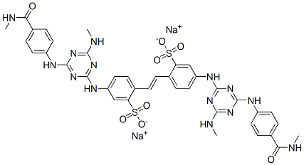 Benzenesulfonic acid, 2,2-(1E)-1,2-ethenediylbis5-4-(methylamino)-6-4-(methylamino)carbonylphenylamino-1,3,5-triazin-2-ylamino-, disodium salt Struktur