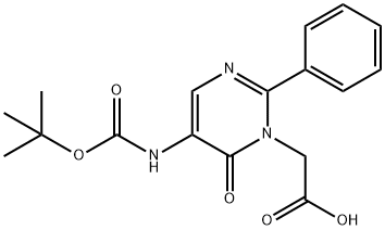 2-(5-(tert-butoxycarbonylamino)-6-oxo-2-phenylpyrimidin-1(6H)-yl)acetic acid Struktur