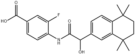 3-フルオロ-4-[(2S)-2-ヒドロキシ-2-(5,5,8,8-テトラメチル-5,6,7,8-テトラヒドロナフタレン-2-イル)アセトアミド]安息香酸 化學(xué)構(gòu)造式