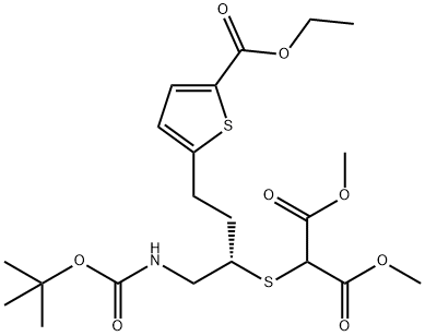 DIMETHYL 2-[(S)-1-(TERT-BUTOXYCARBONYLAMINOMETHYL)-2-(5-ETHOXYCARBONYL-2-THIENYL)PROPYLTHIO]MALONATE Struktur