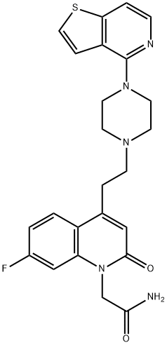 2-{7-FLUORO-2-OXO-4-[2-(4-THIENO[3,2-C]PYRIDIN-4-YLPIPERAZIN-1-YL)ETHYL]QUINOLIN-1(2H)-YL}ACETAMIDE Struktur