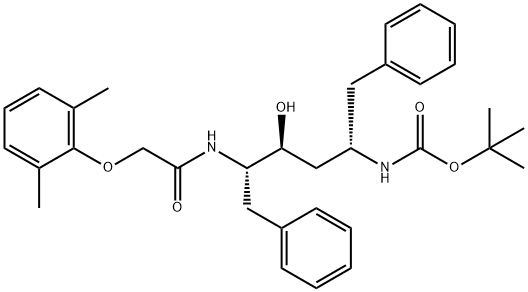 (2S,3S,5S)-2-(2,6-Dimethylphenoxyacetyl)amino-3-hydroxy-5-(tert-butoxycarbonyl)amino-1,6-diphenylhexane Struktur