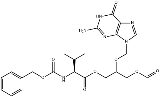 N-[(Phenylmethoxy)carbonyl]-L-valine 2-[(2-amino-1,6-dihydro-6-oxo-9H-purin-9-yl)methoxy]-3-(formyloxy)propyl ester Struktur