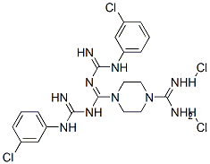 1,4-Piperazinedicarboxamidine, N,N'-bis((m-chlorophenyl)amidino)-, di hydrochloride Struktur