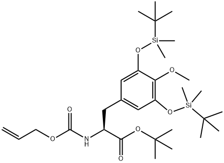 L-Tyrosine, 3,5-bis[[(1,1-dimethylethyl)dimethylsilyl]oxy]-O-methyl-N-[(2-propen-1-yloxy)carbonyl]-, 1,1-dimethylethyl ester Struktur