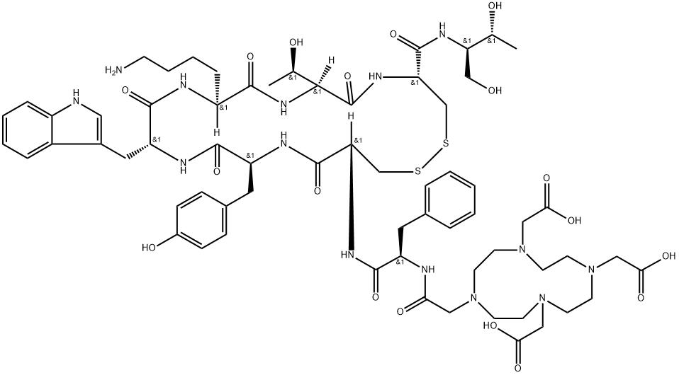 DOTA-D-PHE-CYS-TYR-D-TRP-LYS-THR-CYS-THR-OL (DISULFIDE BRIDGE: 2-7) Struktur