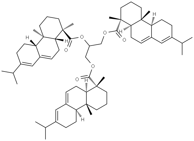 1-Phenanthrenecarboxylic acid, 1,2,3,4,4a,4b,5,6,10,10a-decahydro-1,4a-dimethyl-7-(1-methylethyl)-, 1,2,3-propanetriyl ester, (1R,1R,1R,4aR,4aR,4aR,4bR,4bR,4bR,10aR,10aR,10aR)- Struktur