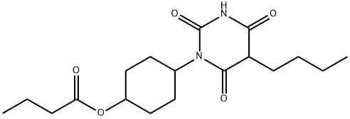 Butanoic acid 4-(hexahydro-5-butyl-2,4,6-trioxopyrimidin-1-yl)cyclohexyl ester Struktur