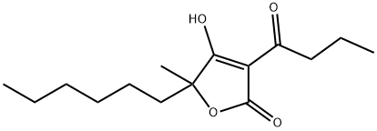 3-Butyryl-5-hexyl-4-hydroxy-5-methyl-2(5H)-furanone Struktur