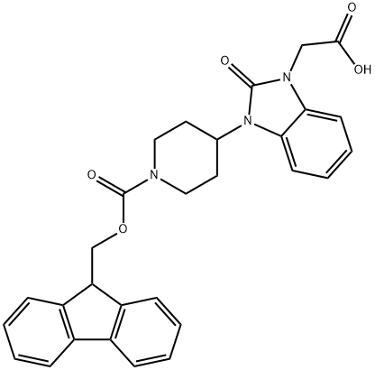 FMOC-4-(3-CARBOXYMETHYL-2-KETO-1-BENZIMIDAZOLYL)-PIPERIDINE Struktur