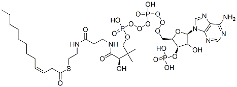 S-[2-[3-[[(2R)-4-[[[(2R,3R,5R)-5-(6-aminopurin-9-yl)-4-hydroxy-3-phosphonooxyoxolan-2-yl]methoxy-hydroxyphosphoryl]oxy-hydroxyphosphoryl]oxy-2-hydroxy-3,3-dimethylbutanoyl]amino]propanoylamino]ethyl] (Z)-dodec-3-enethioate Struktur