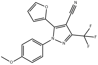 1H-Pyrazole-4-carbonitrile,  5-(2-furanyl)-1-(4-methoxyphenyl)-3-(trifluoromethyl)- Struktur