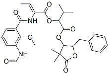 2-(3-Formylamino-2-methoxybenzoylamino)-2-butenoic acid 2-methyl-1-[[(tetrahydro-2-oxo-5-benzyl-3,3-dimethylfuran-4-yl)oxy]carbonyl]propyl ester Struktur