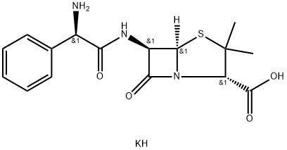 potassium [2S-[2alpha,5alpha,6beta(S*)]]-6-(aminophenylacetamido)-3,3-dimethyl-7-oxo-4-thia-1-azabicyclo[3.2.0]heptane-2-carboxylate  Struktur