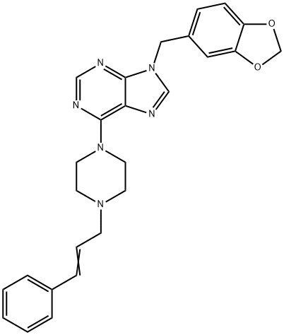 6-(4-Cinnamyl-1-piperazinyl)-9-[(3,4-methylenebisoxyphenyl)methyl]-9H-purine Struktur