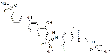 trisodium 4-hydroxy-3-[[2-methoxy-5-methyl-4-[[2-(sulphonatooxy)ethyl]sulphonyl]phenyl]azo]-6-[(3-sulphonatophenyl)amino]naphthalene-2-sulphonate Struktur