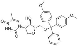 1-((3S,4R,5S)-5-((BIS(4-METHOXYPHENYL)(PHENYL)METHOXY)METHYL)-4-HYDROXYTETRAHYDROFURAN-3-YL)-5-METHYLPYRIMIDINE-2,4(1H,3H)-DIONE Struktur