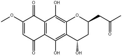 3,4-Dihydro-4,5,10-trihydroxy-8-methoxy-2-(2-oxopropyl)-2H-naphtho[2,3-b]pyran-6,9-dione Struktur