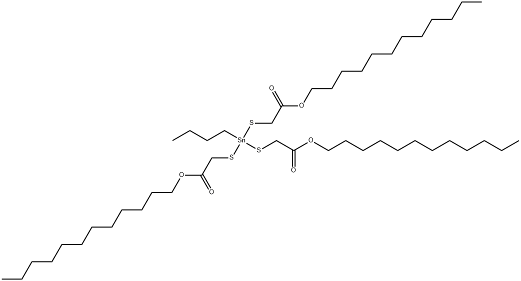 dodecyl 4-butyl-4-[[2-(dodecyloxy)-2-oxoethyl]thio]-7-oxo-8-oxa-3,5-dithia-4-stannaicosanoate Struktur