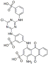 1-amino-4-[[4-[[4-chloro-6-[(3-sulfophenyl)amino]-1,3,5-triazin-2-yl]a mino]-3-sulfo-phenyl]amino]-9,10-dioxo-anthracene-2-sulfonic acid Struktur