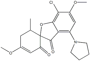 7-Chloro-4',6-dimethoxy-6'-methyl-4-(1-pyrrolidinyl)spiro[benzofuran-2(3H),1'-[3]cyclohexene]-2',3-dione Struktur